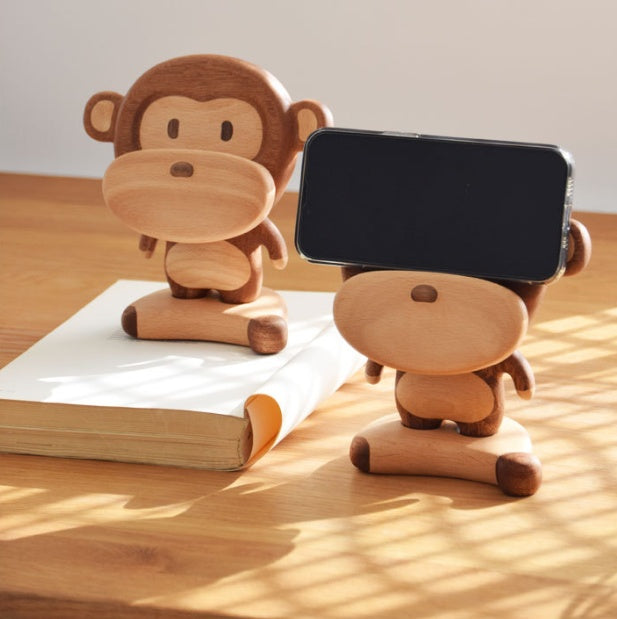 Solid Wood Creative Monkey Phone Holder Cute Cell Phone Stand