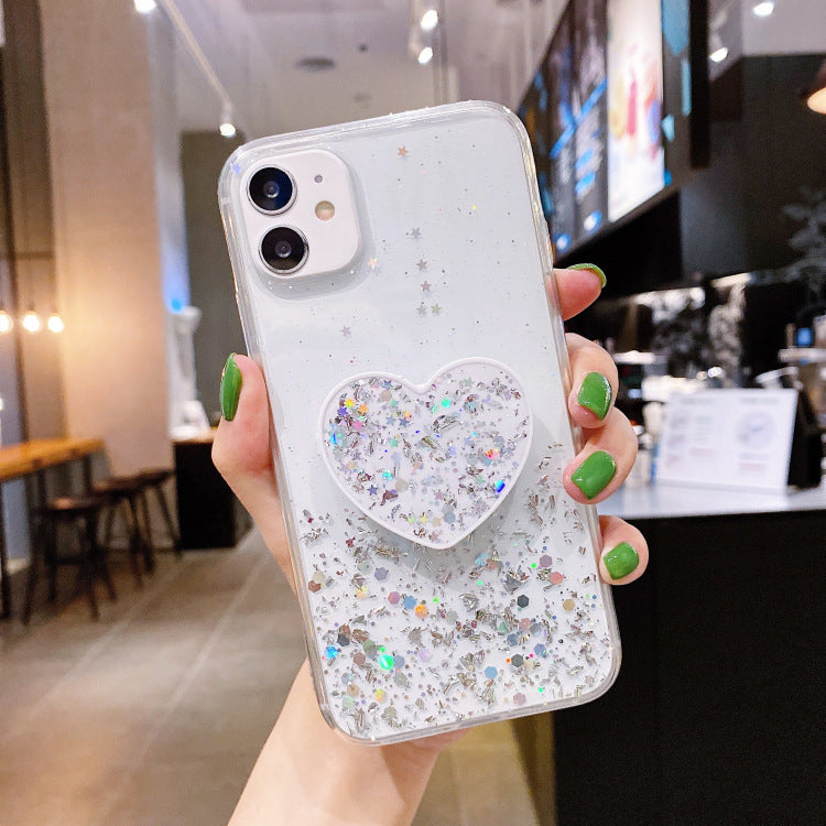 Glitter Silver Foil Epoxy Soft Glue Lanyard Stand Phone Case