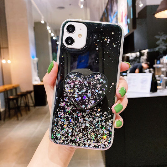 Glitter Silver Foil Epoxy Soft Glue Lanyard Stand Phone Case