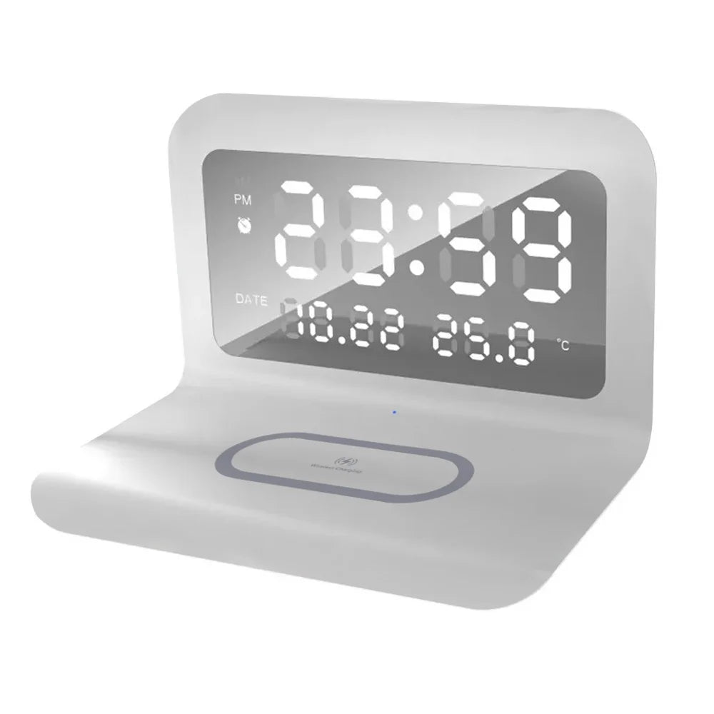 Fast Wireless Charger Pad Stand with Alarm Clock & Thermometer