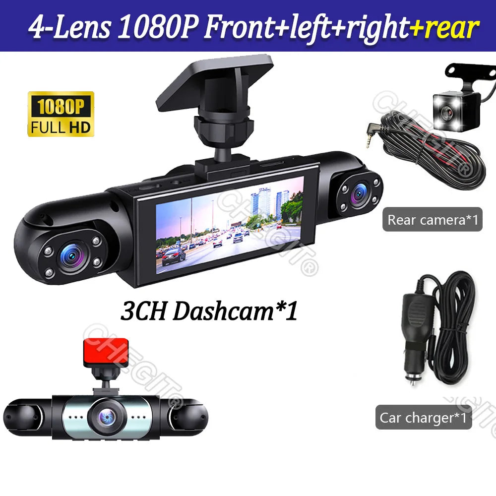 4 Lens Car DVR 360 Degrees Video Recorder 1080P Dash Cam