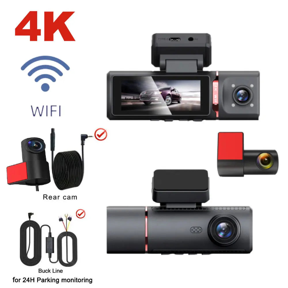 3 Channel Car DVR UHD 4K 3-Lens Inside Vehicle Dash Cam