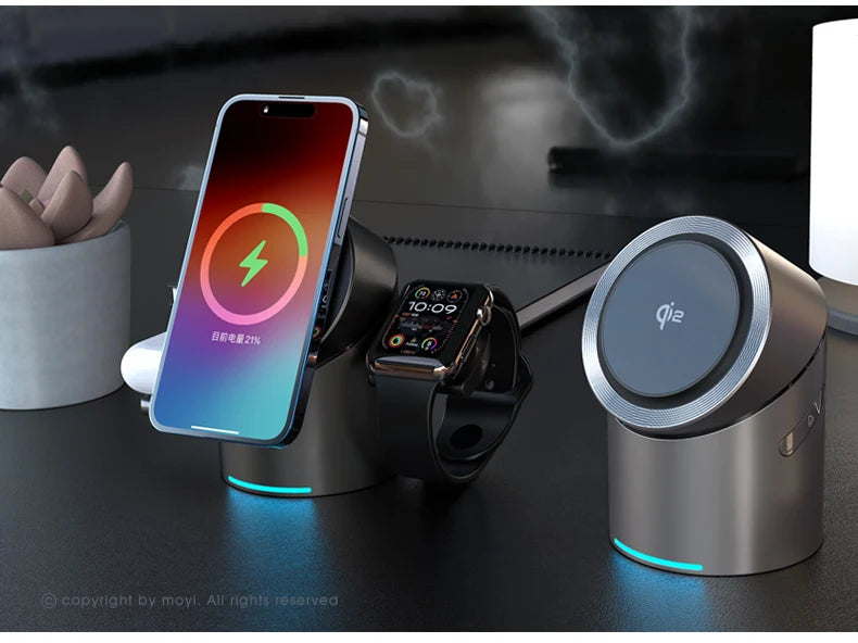 3 In 1 Magnetic Touch Button Wireless Charger For Android iPhone iWatch