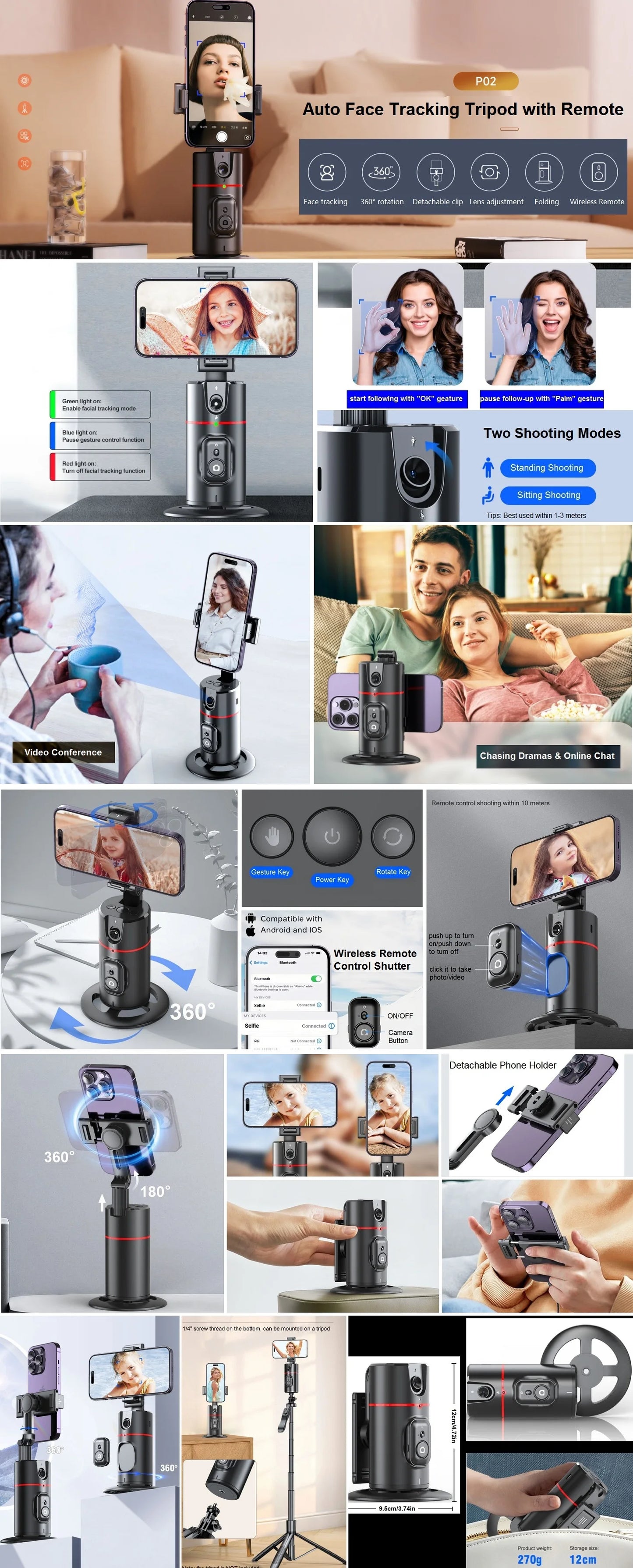 Auto Face Tracking Tripod 360° Rotation Smart Auto Tracking