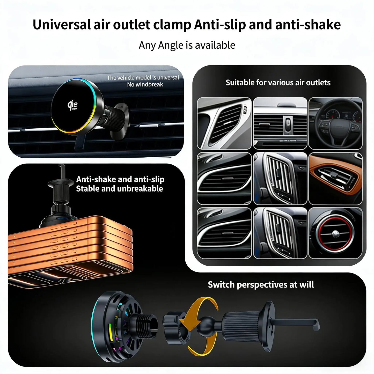 25W Magnetic Car Mount Charger Suction Cup Phone Mount