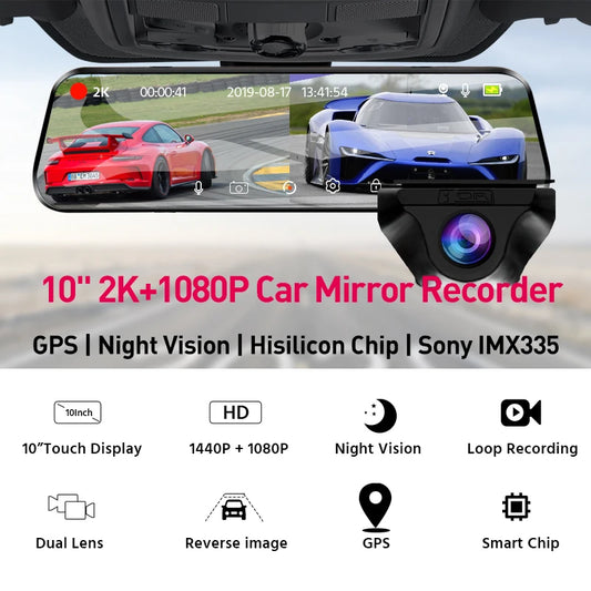E-ACE 2K Car DVR WIFI GPS Stream Media Mirror Optional