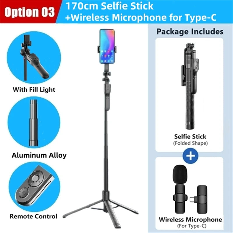 FANGTUOSI 1750mm Wireless Selfie Stick Tripod Stand