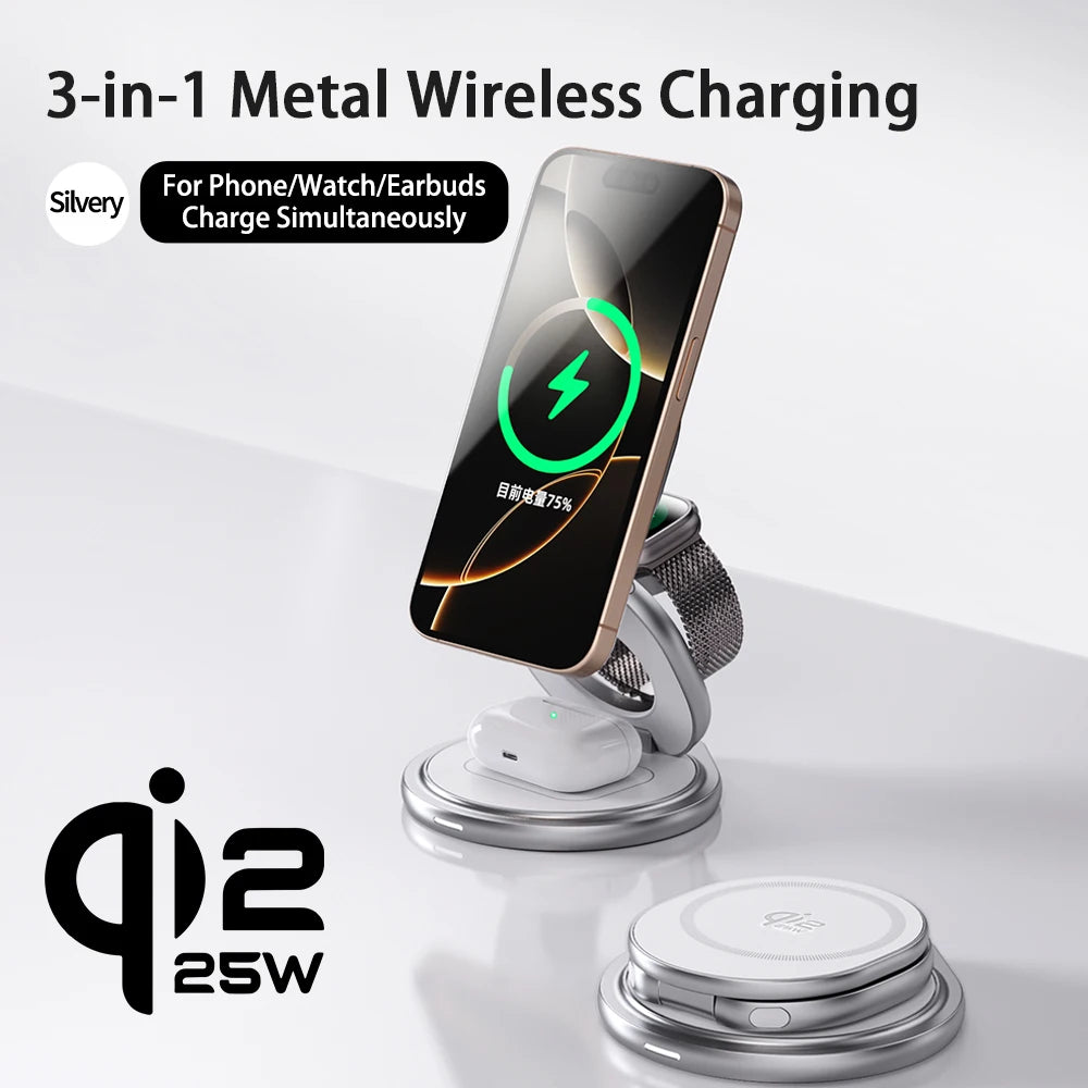 3-in-1 Metal Magnetic Wireless Charger 25W Fast Charging