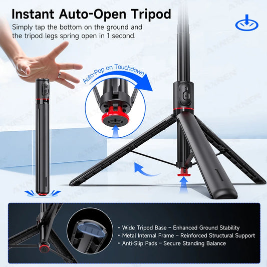 Bluetooth Selfie Stick Tripod Auto Pop-Up Foldable Holder