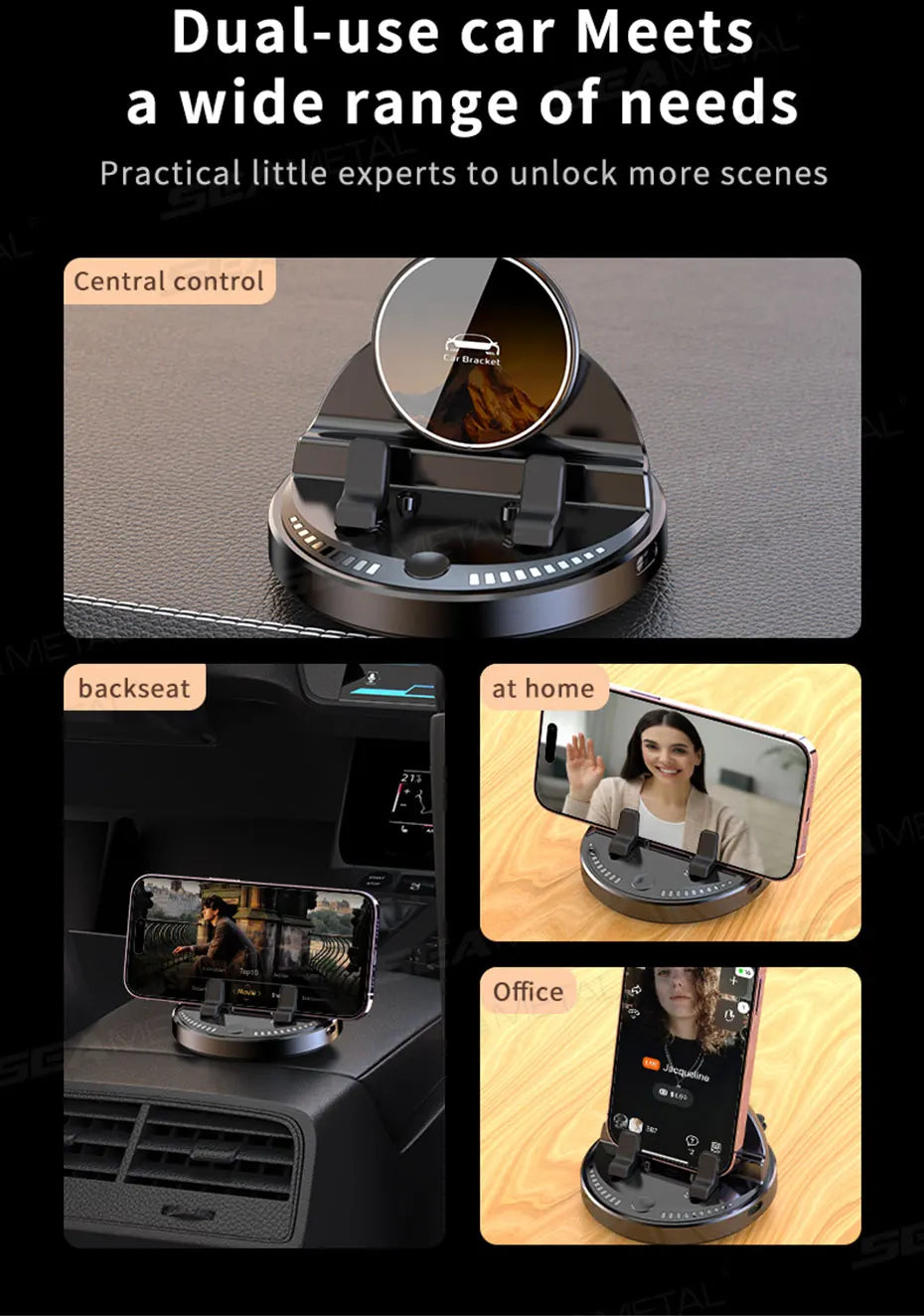 SEAMETAL Car Phone Holder Mount 360° Rotatable Wireless Charger