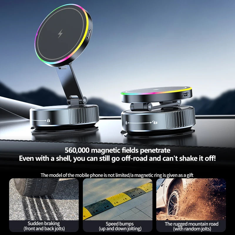 Car Phone Holder with RGB Light Wireless Car Charger Phone Holder