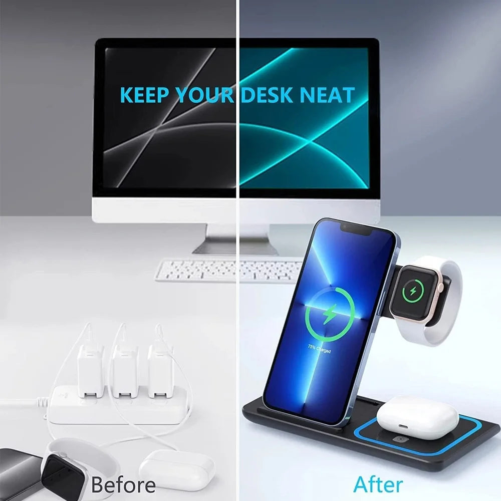 30W 3 in 1 Night Light Wireless Charger Stand Charging Station