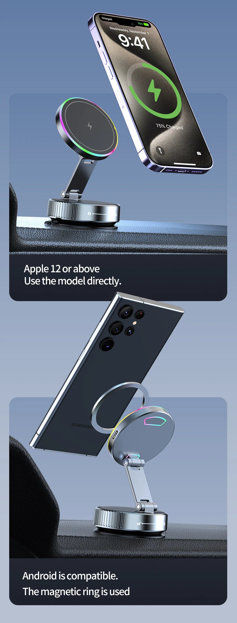 15W Wireless Charger Vacuum Magnetic Car Holder