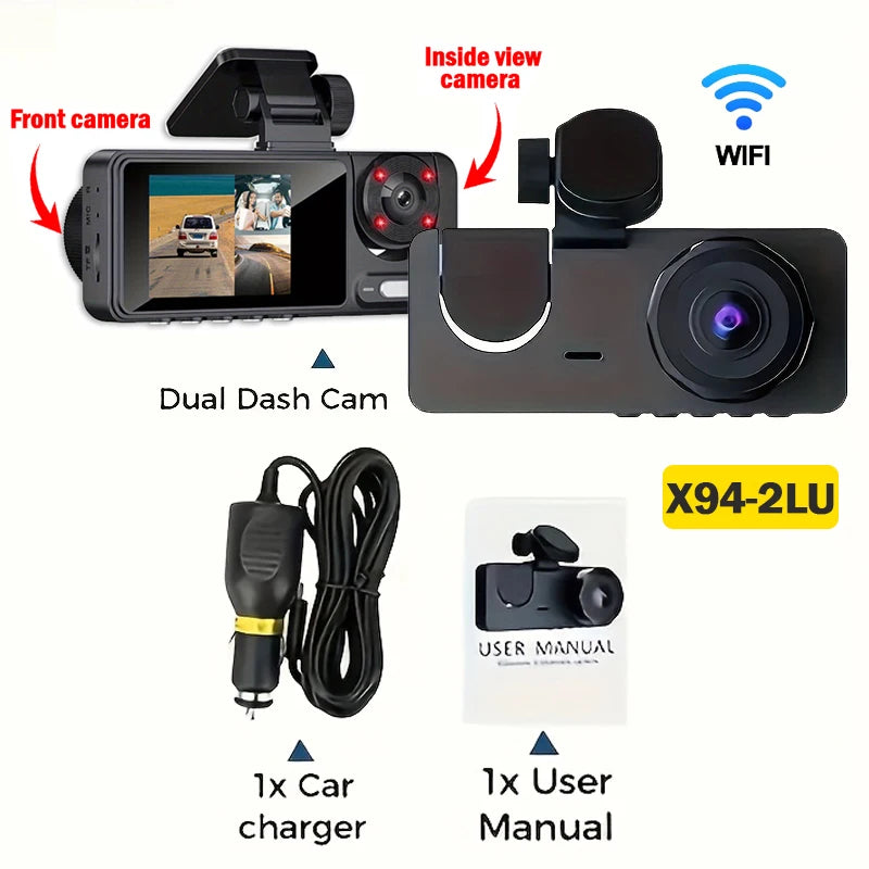 Dash Cam 2/3 Channel Car Black Box WiFi DVR HD 1080P