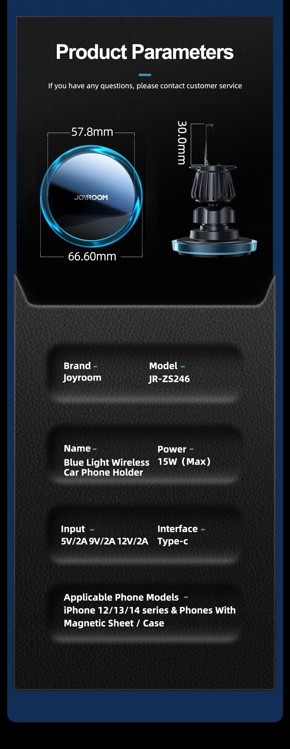 Car Phone Holder Magnetic Wireless Charger With Blue Light