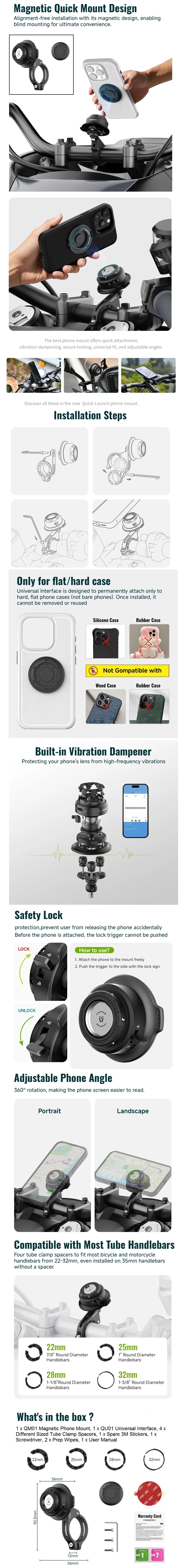 Magnetic Motorcycle Phone Mount Holder with Vibration