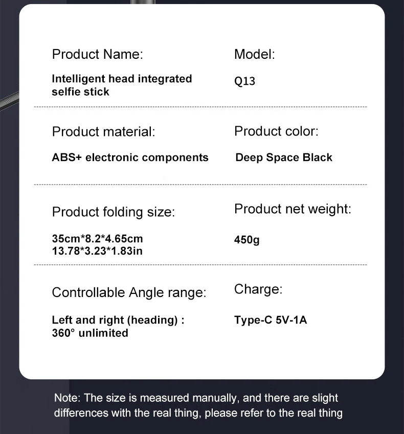 AI Face Tracking Tripod Intelligent Smart Selfie Stick Foldable