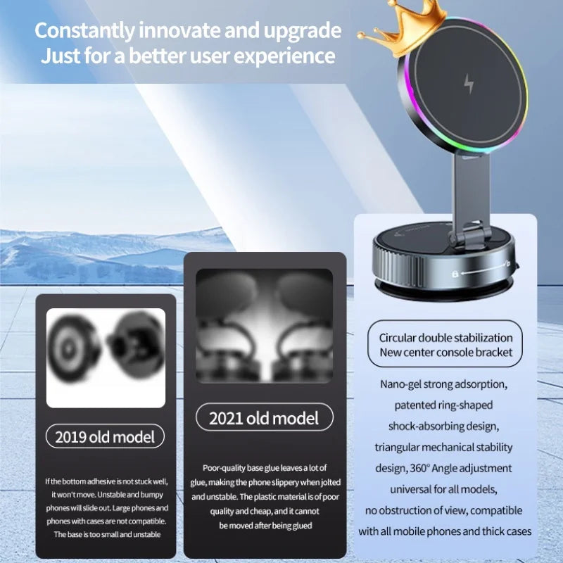 15W Vacuum Suction Magnetic Wireless Charger Phone Holder