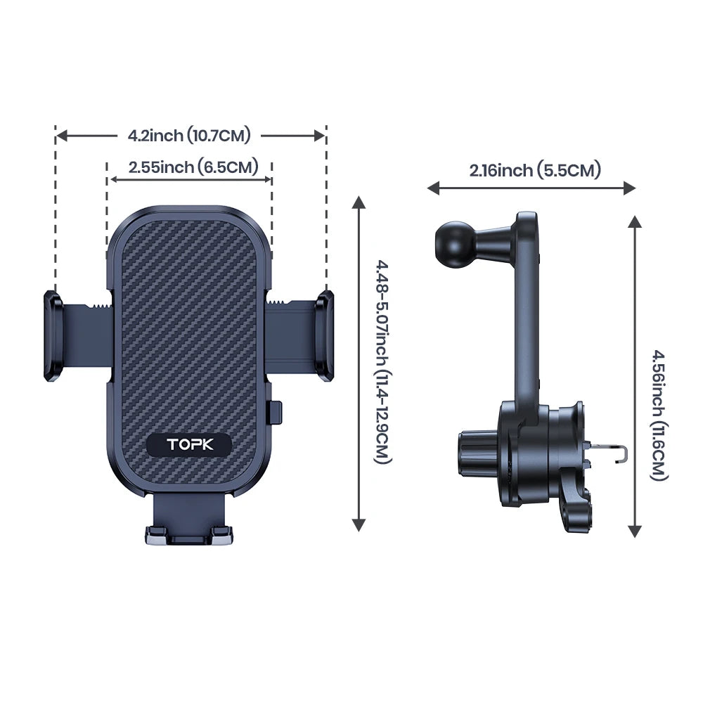 TOPK Car Phone Holder Stand, Extended Arm 3-Point Support