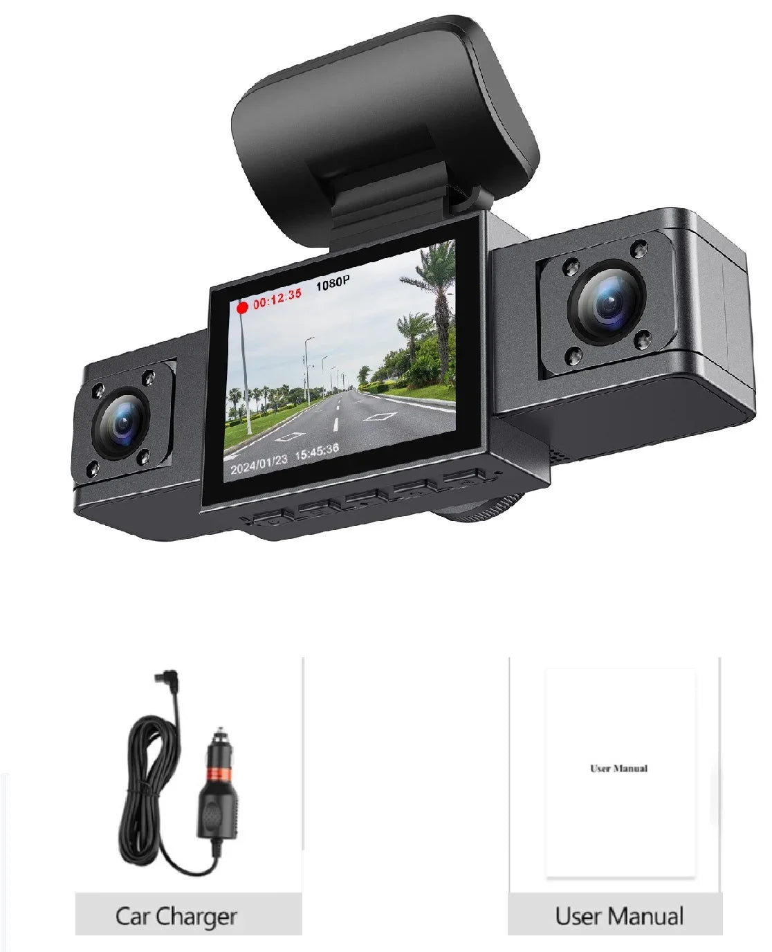 Framefox 3Channel Dash Cam Black Box 3 Cameras