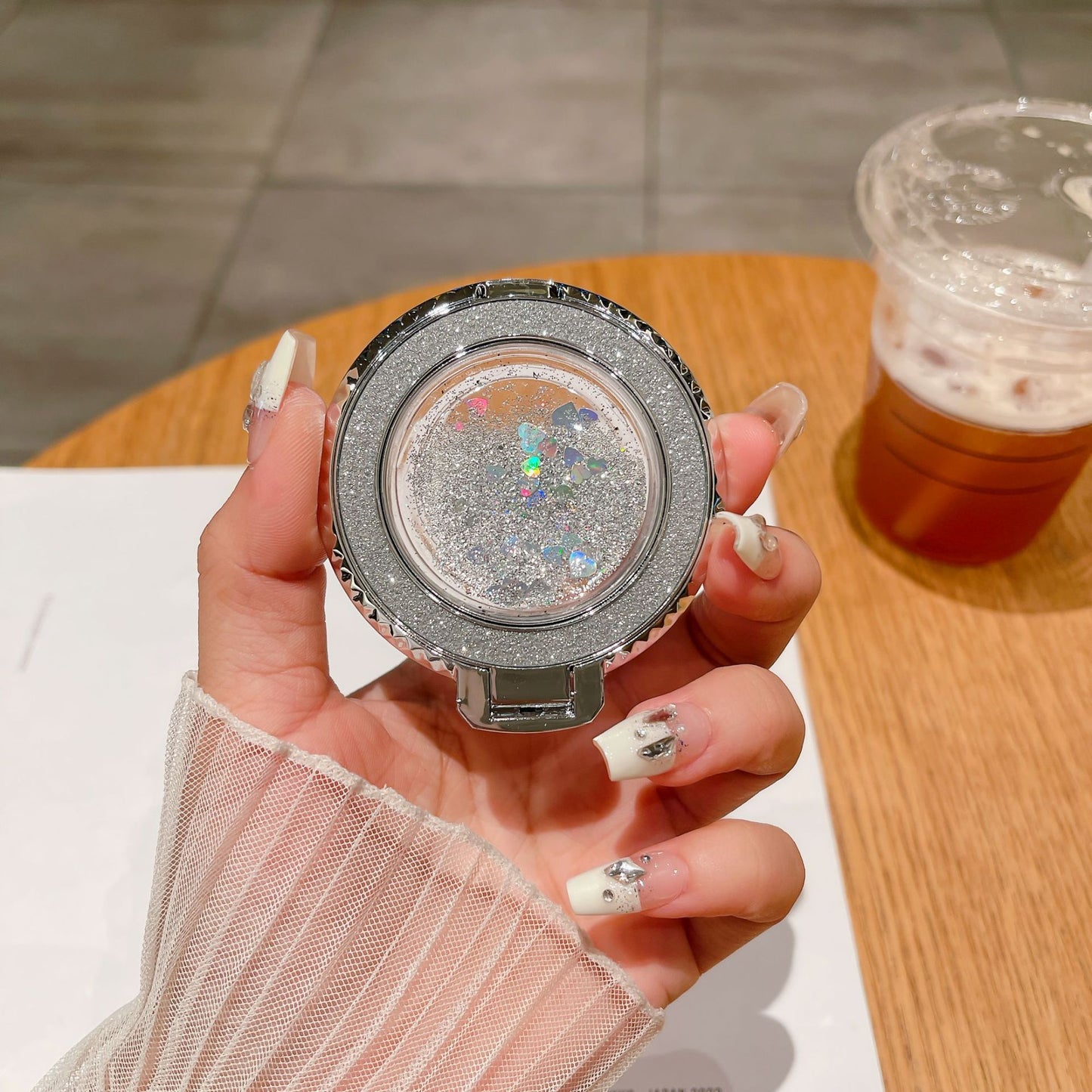 Creative Quicksand Back Sticker Fastened Ring Mobile Phone Holder