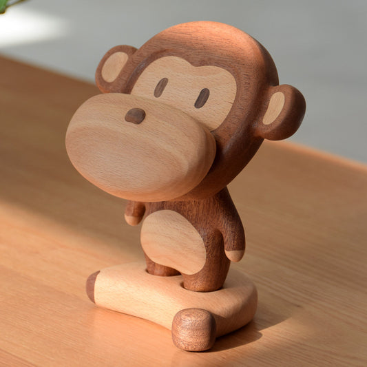 Solid Wood Creative Monkey Phone Holder Cute Cell Phone Stand