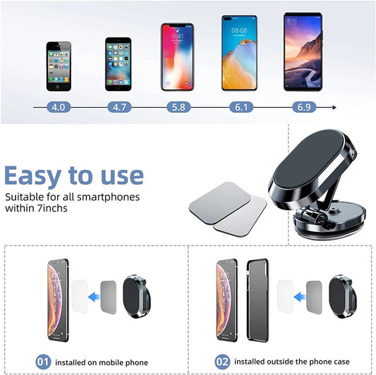 Rotate Metal Magnetic Car Phone Holder Foldable Universal