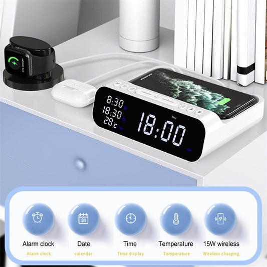 15W Three in one Wireless Charger Temperature Tester Multi Alarm Clock