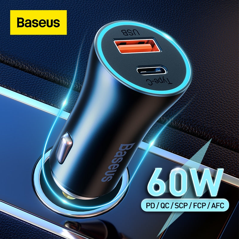 60W Car Charger Quick Charge 4.0 3.0 USB C Type C