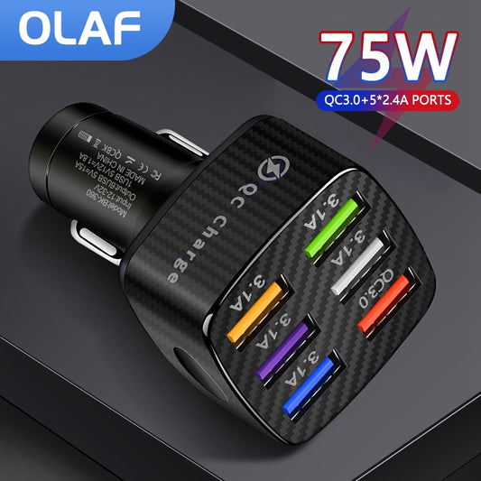 6 USB Car Charger 75W Fast Charging Phone Adapter