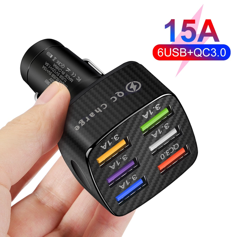 6 Ports USB Car Charge 48W Quick 15A Mini Fast Charging