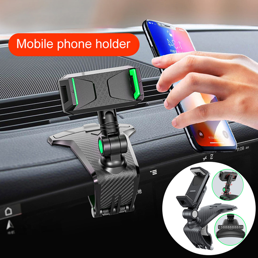 1200 Degree Rotating Car Phone Holder For Universal Cell Phone Support