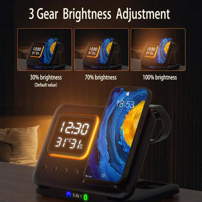 15W Wireless Chargers Stand 5 In1 LED Digital Fast Charging