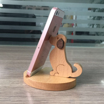 New Wooden Phone Bracket Cartoon Puppy Solid Wood Phone Holder