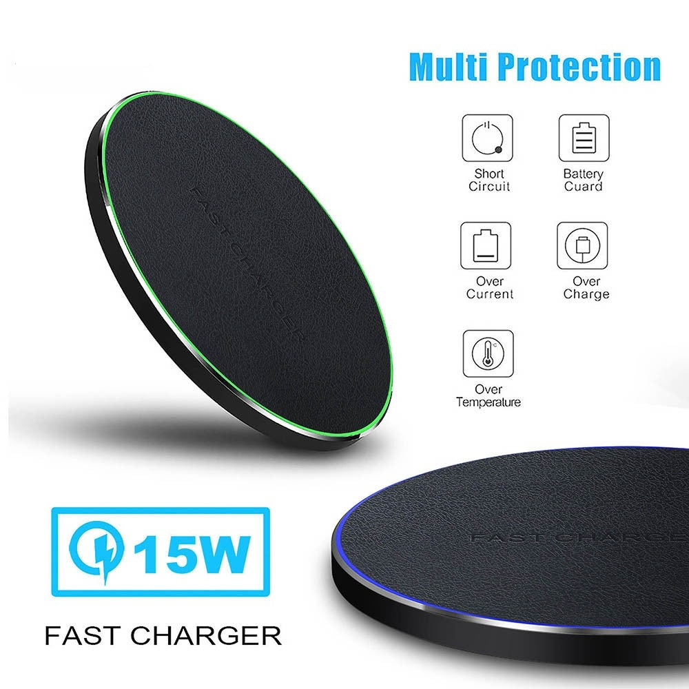 Fast Wireless Charger Disc Thin Leather Material