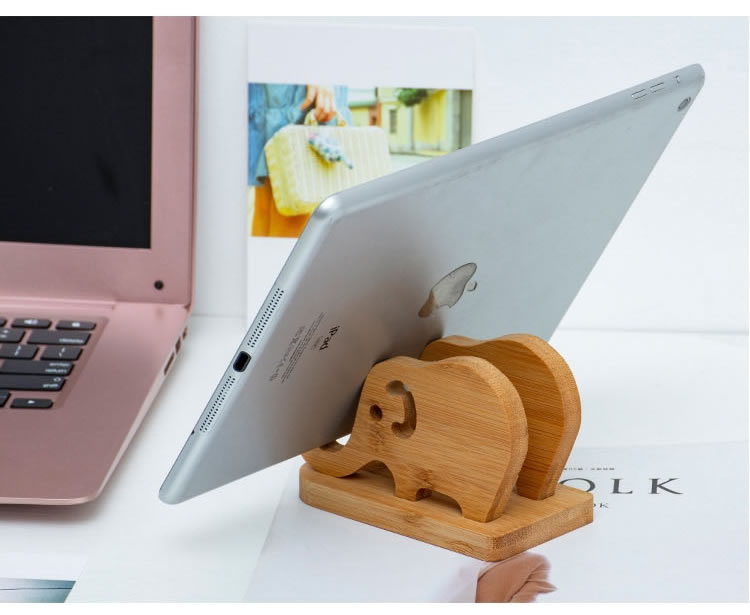 Bamboo Wood Desktop Tablet Portable Baby Elephant Mobile Phone Holder