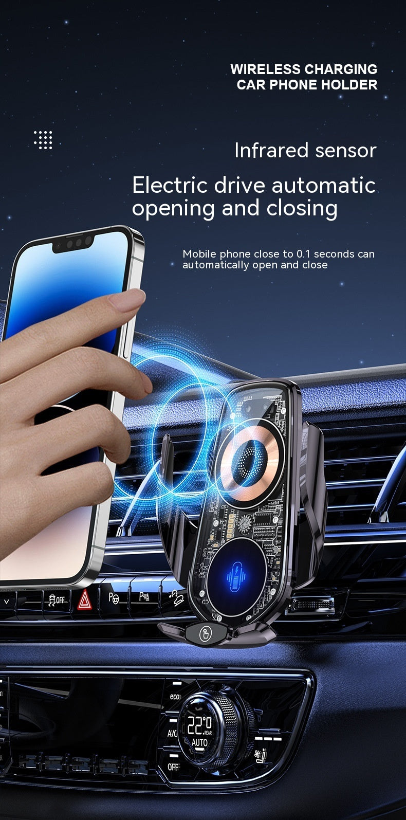 Transparent And Creative Line Design Car Wireless Charger Mobile Phone Holder