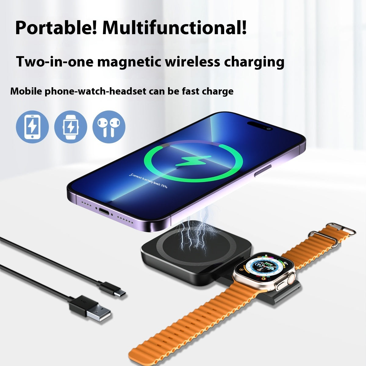 Three-in-one Wireless Charger Watch Earphone Cellphone Charging Set