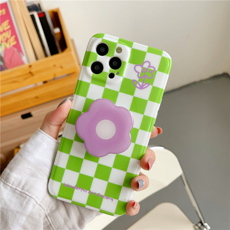Summer Green Checkerboard Purple Flower Stand Phone Case