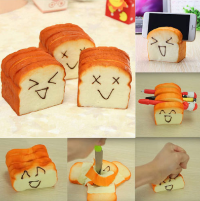 Kawaii Stress And Anxiety Relief Toys Slow Rising Simulation Toast Phone Holder Pen Rack