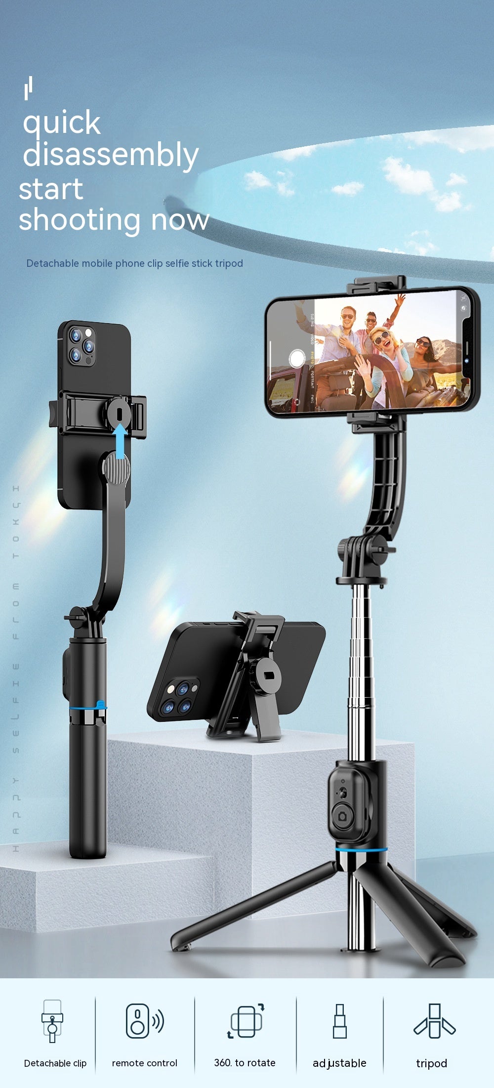 Detachable Desktop Stand Multifunctional Bluetooth Selfie Stick