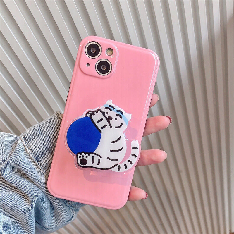 White Tiger Stand Solid Color Silicone Phone Case