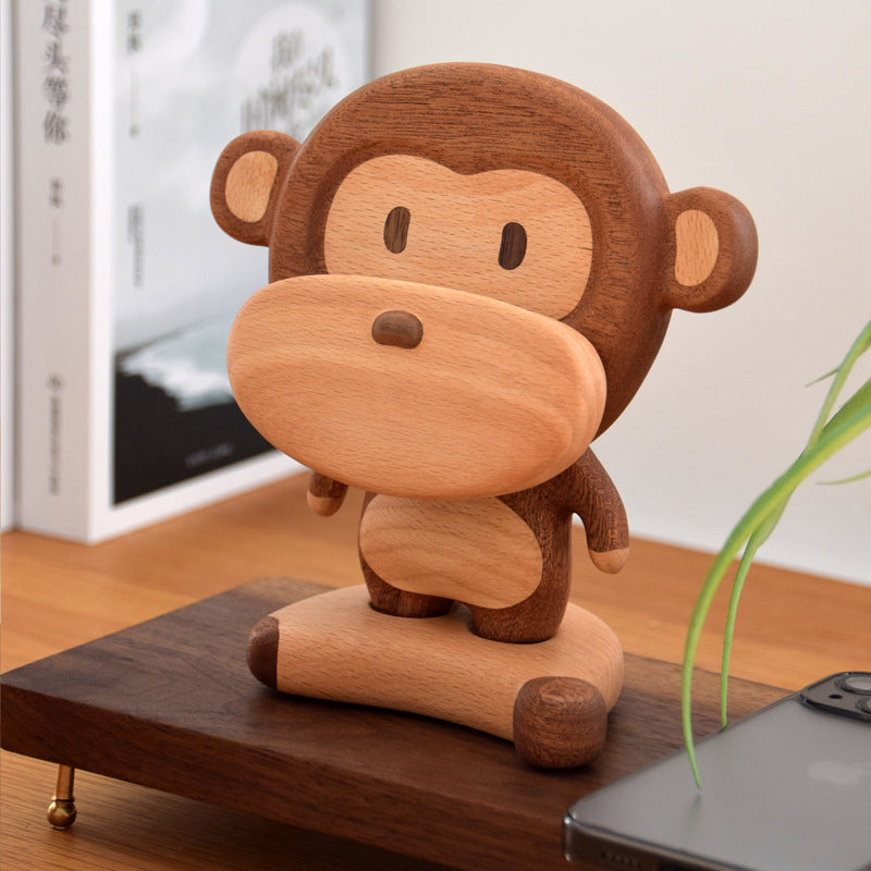 Solid Wood Creative Monkey Phone Holder Cute Cell Phone Stand