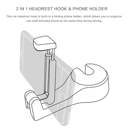 Car Headrest Hook with Phone Holder Seat Back Hanger for Bag Handbag Purse Grocery Cloth