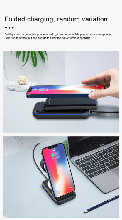 Folding Three-in-one Wireless Charging Stand Smart Fast Charge