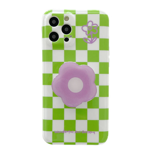 Summer Green Checkerboard Purple Flower Stand Phone Case