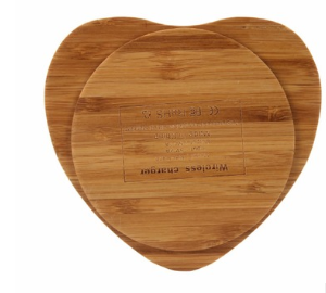 Natural Heart Shape Bamboo Wireless Charger Charging Pad For