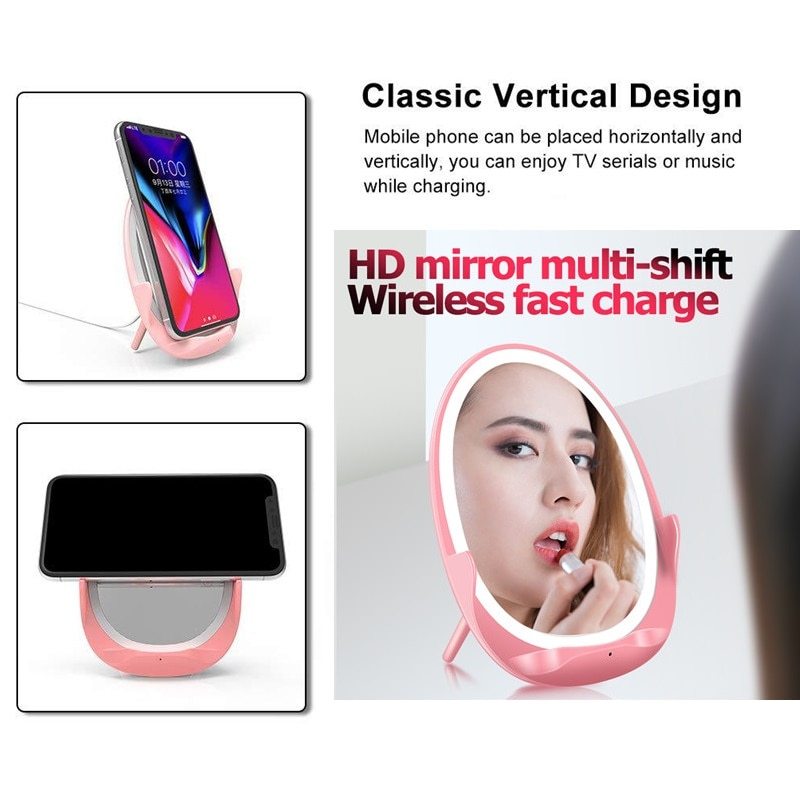 Portable vertical with fill light mirror wireless charger