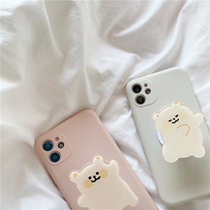 Little Bear Cute Stand Liquid Silicone Phone Case