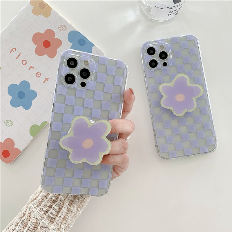 Simple Checkered Flower Stand Phone Case